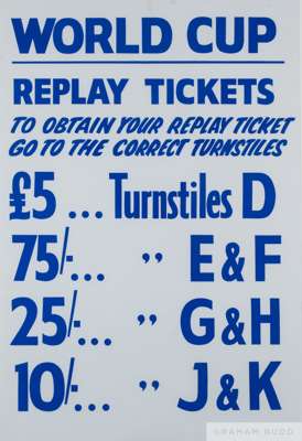 1966 World Cup Final poster produced in the event of a replay between England and West Germany at Wembley stadium,
 large poster with blue lettering m