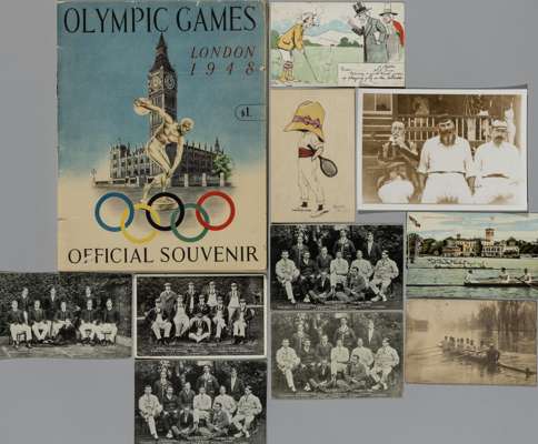 1948 Olympic Games Official Souvenir programme, 
 Edwardian golfing postcards and rowing examples, (qty)