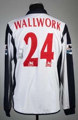 Ronnie Wallwork signed navy and white West Bromwich Albion no.24 home jersey, season 2005-06,
 Diadora, long-sleeved with BARCLAYS PREMIERSHIP sleeve 
