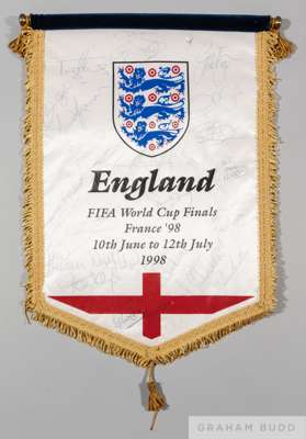 Team-signed official England 1998 World Cup tournament pennant
