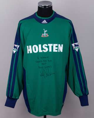 Neil Sullivan green and blue No.1 Tottenham Hotspur autographed goalkeeper shirt, 2000-01