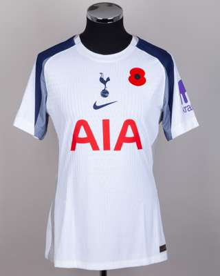 Cristian Romero white and blue No.17 Tottenham Hotspur match issued short-sleeved shirt