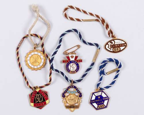 Six racecourse member's badges dating between 1894 and 1937