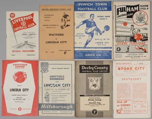 A good collection of Lincoln City away match programmes from 1944 to 1959, 
 including Sheffield United 5th February 1944, Sheffield Wednesday 8th Apr