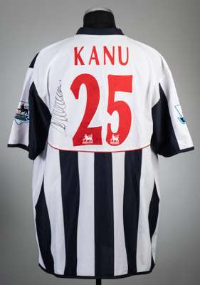 Kanu signed navy and white West Bromwich Albion no.25 home jersey, season 2004-05,
 Diadora, short-sleeved with BARCLAYS PREMIERSHIP sleeve badges, cl