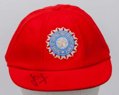 Dhruv Jurel red India Red For Ruth match issued autographed cap