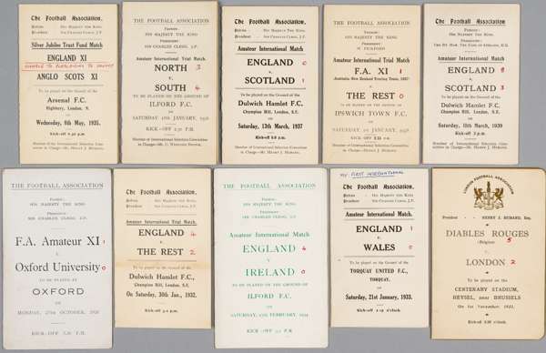 Lester Finch memorabilia,
 played many games for representative teams, England Amateurs, vast collection of match itinerary cards 1930-39; England v W