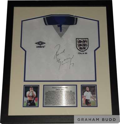 Paul “GAZZA” Gascoigne hand signed & framed England shirt from Italia 90 World Cup