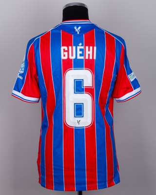 Marc Guéhi red and blue No.6 Crystal Palace v. AEK Larnaca match worn shirt
