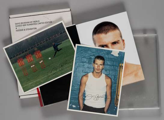 David Beckham autographed limited deluxe edition of ‘My World’ number 243 of 1500,
 to include two loosely inserted images in the original clip case, 