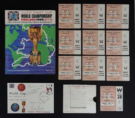 1966 World Cup memorabilia,
 comprising: England 1966 World Cup tournament programme, set of ten tickets, ticket wallet that they were posted out in p