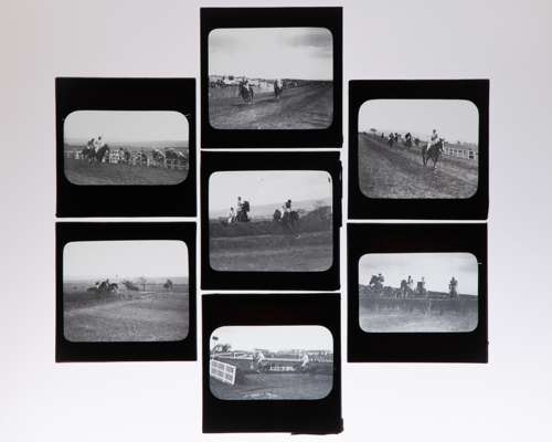 Seven equestrian Hexham Racecourse steeplechase photographic glass slides, early 1900s