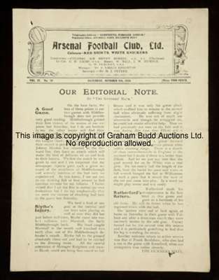 Arsenal v Bolton Wanderers programme 9th October 1920, 4-pager