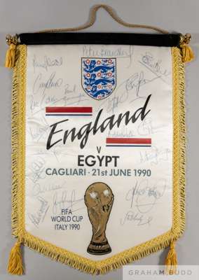 An England team-signed official pennant for the 1990 World Cup group match v Egypt