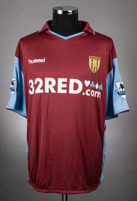 Stiliyan Petrov claret and blue No.11 short-sleeved jersey, 2006-07, 
 Hummel, size 42/44, with v-neck collar and embroidered cloth badge inscribed AS