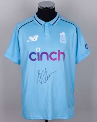Jos Buttler signed light blue England One Day International short-sleeved shirt