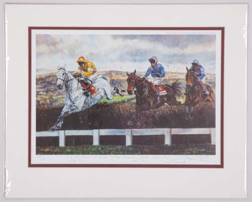 Three limited edition steeplechase horse racing prints by David Dent (British, b.1959)