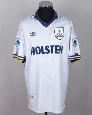 Jurgen Klinsmann white and blue No.18 Tottenham Hotspur short-sleeved shirt, 1994-95