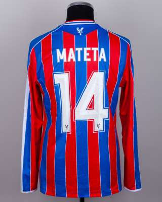 Jean-Philippe Mateta red and blue No.14 Crystal Palace v. AEK Larnaca match worn shirt