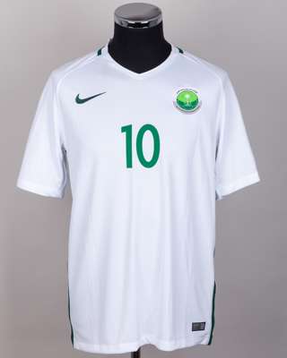 Saudi Arabia - Mohammad Al-Sahlawi white and green No.10 Saudi Arabia match issued shirt