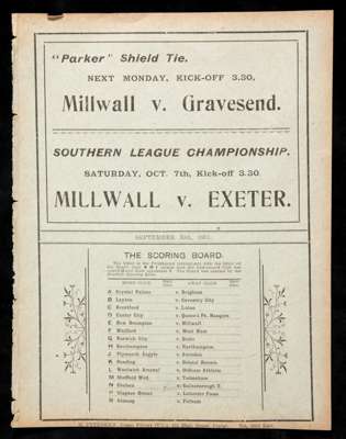 Millwall v New Brompton (Gillingham) Southern League programme 30th September 1911