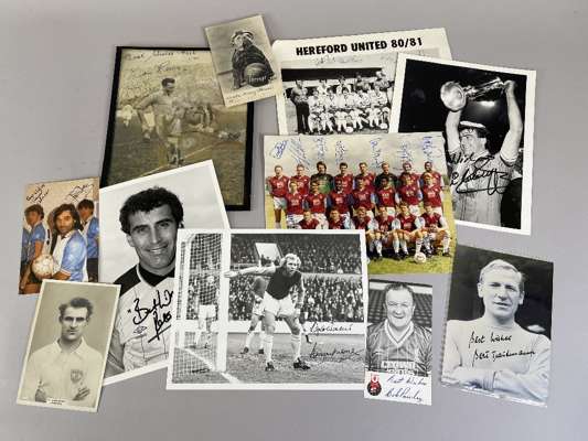 Excellent collection of British players autographs, 
 include Bobby Charlton, Bob Stokoe, Alex Ferguson, John Mapson, Geoff Hurst; sold with small col
