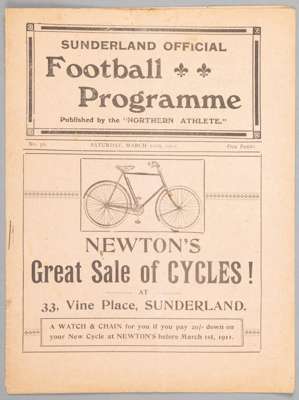 Sunderland v The [Sheffield] Wednesday programme 11th Mach 1911,  

 F.L. Division One fixture