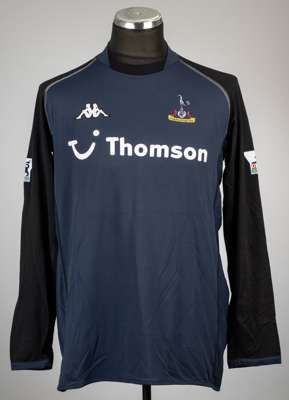 Stephen Carr navy and black Tottenham Hotspur no.2 away jersey v Bolton Wanderers, played at Reebok Stadium, 24th March 2003, 
 Kappa, short-sleeved w