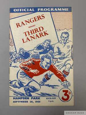 Rangers v. Third Lanark Glasgow Cup Final match programme, 28th September 1953
  overall good