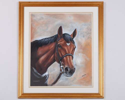 David Denyer (British, b.1937) gouache portrait painting of the racehorse Nijinsky