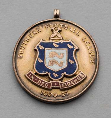 9ct gold & enamel Southern League Championship medal won by Dai Williams of Brighton & Hove Albion in season 1920-21,
 fully inscribed with competitio