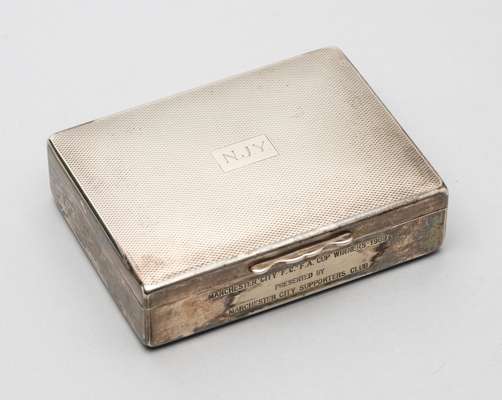 An Epns cigarette box commemorating Manchester City's 1969 FA Cup win awarded to Neil James Young from Manchester City supporters Club,
 rectangular h