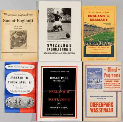 England 'B' international home and away programmes, 
 including v Switzerland at Hillsborough 18th January 1950; v Holland at Newcastle 22nd February 