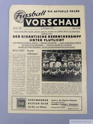 Borussia Dortmund v Manchester United 1956-57 European Cup 1st round programme, played on 21st November 1956,
 4-page edition with extra supplement pa