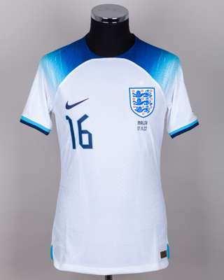 Rico Lewis white and blue No.16 England v. Malta short-sleeved shirt, 2023