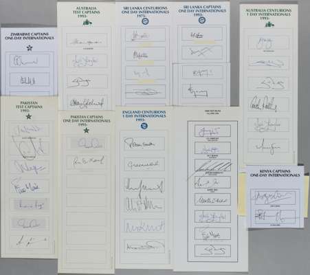 A collection of cricket captains autographs, 
 including Australia, Pakistan, Sri Lanka, Kenya etc and collection of one day centurions autographed et