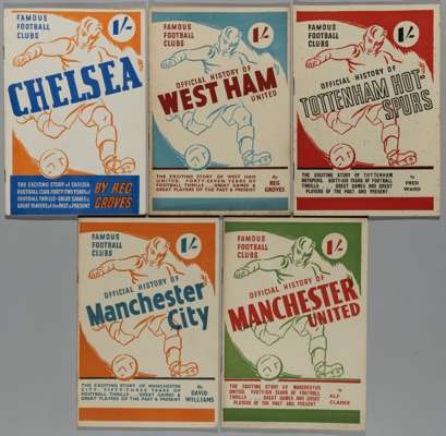Official histories of various football clubs, Tottenham Hotspur, West Ham United, Chelsea, Manchester City, Manchester United, 
 each approx. 40-pages