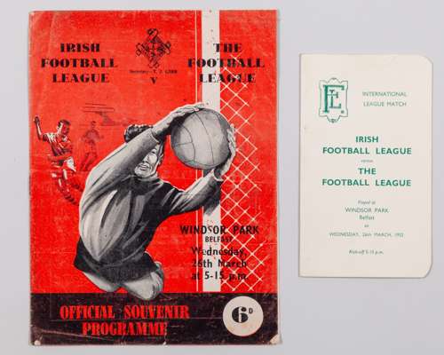 Jack Rowley Irish Football League v. The Football League match programme, 1952