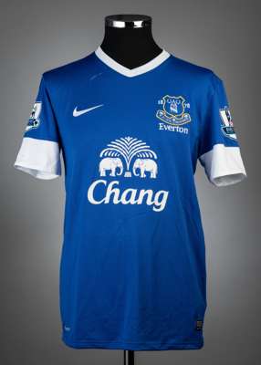 Seamus Coleman blue & white Everton no.23 home jersey, season 2012-13,
 match-issue, Nike, short-sleeved with BARCLAYS PREMIER LEAGUE sleeve badges, c