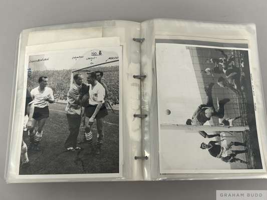 Collection of 38 Manchester United 1950s press photographs,
 b&w, various sizes, mostly match action, some player portraits and other subjects, more u