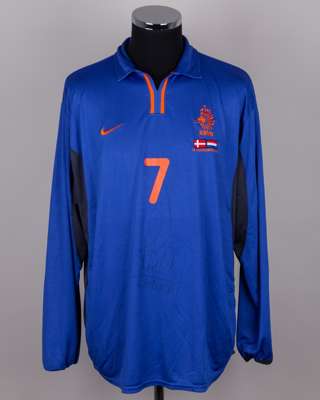Ronald de Boer blue and orange No.7 Holland v. Denmark long-sleeved shirt, 2001