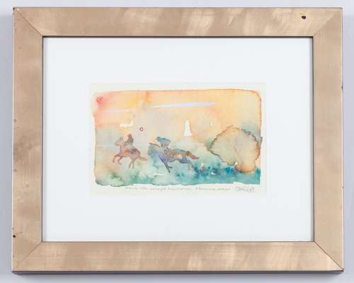 David Dent (British, 1959) horse racing watercolour ‘Sunrise After Overnight Torrential Rain’