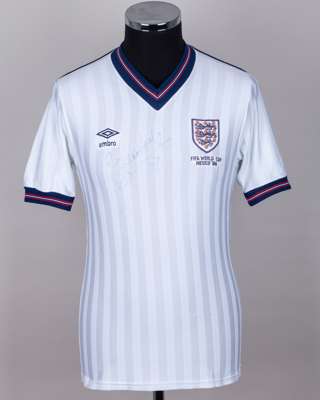 Glenn Hoddle autographed white England short-sleeved shirt, 1986