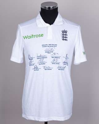 England v. New Zealand Investec Test Series 2015 autographed cricket white shirt