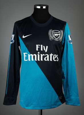 Mikel Arteta navy & light blue Arsenal no.8 away jersey, season 2011-12, 
 match issue, Nike, long-sleeved with BARCLAYS PREMIER LEAGUE sleeve badges,