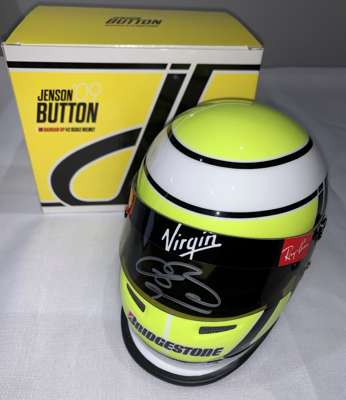 Jenson Button (UK) signed 2009 Bahrain GP Helmet (1:2 scale),
 with COA and exact photo proof of signing