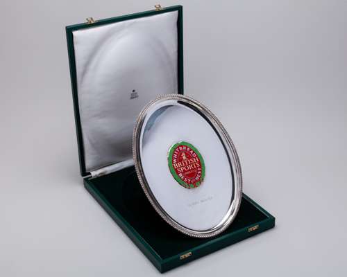 Bobby Moore a white-metal and enamel presentation salver