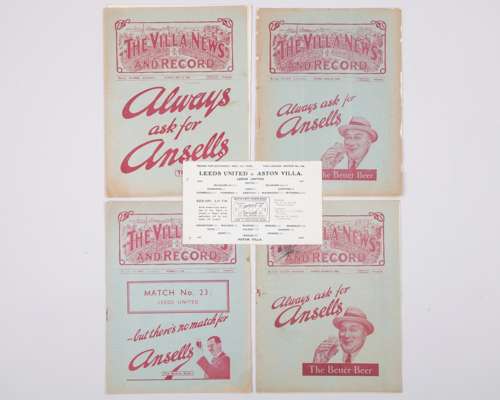 Four Aston Villa v. Leeds United match programmes, 1933-1938