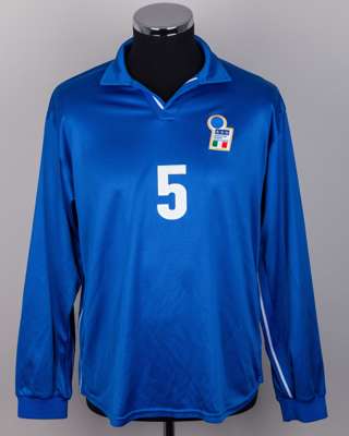 Fabio Cannavaro blue No.5 Italy v. Spain match worn long-sleeved shirt, 1998