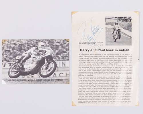 Barry Sheene Signed Letter and Johnny Cecotto Signed Card